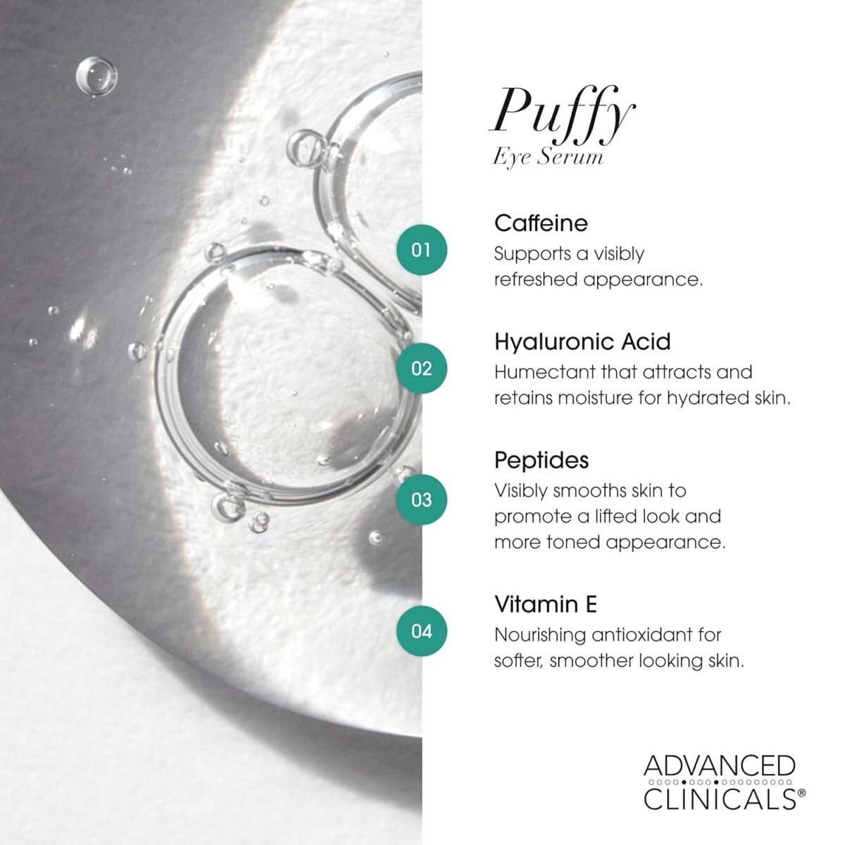 ⁦Advanced Clinicals Puffy Eye Serum – سيروم علاج انتفاخ تحت العين⁩ - الصورة ⁦2⁩